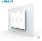 LIVOLO Intrerupator triplu tactil, cap scara / cap cruce, standard italian, cu rama sticla, 3M Alb (VL-FC3S-P9E-3WP)