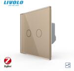LIVOLO Intrerupator dublu tactil, cap scara / cap cruce, Protocol Zigbee, cu panou sticla, Generatia Noua Auriu (VL-FC2SZ-2G-A)