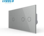 LIVOLO Intrerupator simplu cap / scara + dublu cap / scara, generatia noua, cu panou sticla Gri (VL-FC1S-FC2S-P701/02-4IP)