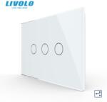 LIVOLO Intrerupator triplu, standard italian, cap scara / cap cruce, cu panou sticla, 3M Alb (VL-FC3S-3G-3W)