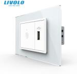 LIVOLO Intrerupator tactil simplu + priza USB, 3M, rama sticla Alb (VL-FC1-FCUS-2WP-P9E)