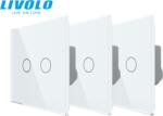 LIVOLO Pachet: 3 intrerupatoare duble cap / scara, generatia noua, cu panou sticla Alb (VL-3xFC2S-2G-WP)