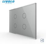 LIVOLO Intrerupator cvadruplu, standard italian, cap scara / cap cruce, cu panou sticla, 3M Gri (VL-FC4S-3G-3I)