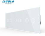 LIVOLO Intrerupator cap / scara, dublu + dublu + dublu, generatia noua, cu panou sticla Alb (VL-3FC2S-P702/02/02-6WP)