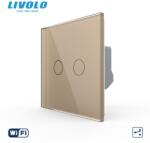LIVOLO Intrerupator tactil dublu WiFi, cap / scara / cruce, cu panou sticla Auriu (VL-FC2SNY-C2-A2G)
