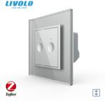 LIVOLO Intrerupator dublu tactil, control draperie, Protocol Zigbee, cu rama sticla Gri (VL-FC2NWZ-2IP+P7E)