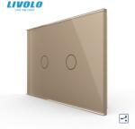 LIVOLO Intrerupator dublu, standard italian, cap scara / cap cruce, cu panou sticla, 3M Auriu (VL-FC2S-3G-3A)