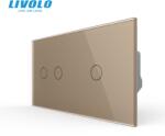 LIVOLO Intrerupator dublu cap / scara + simplu cap / scara, generatia noua, cu panou sticla Auriu (VL-FC2S-FC1S-P702/01-4AP)