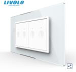 LIVOLO Intrerupator tactil dublu cap scara / cruce + Intrerupator tactil dublu cap scara / cruce, 4M, cu rama sticla Alb (VL-2FC2S-2WP-P9E)