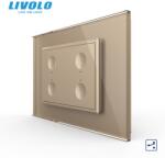 LIVOLO Intrerupator cvadruplu tactil, cap scara / cap cruce, standard italian, cu rama sticla, 3M Auriu (VL-FC4S-P9E-3AP)
