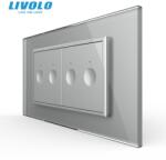 LIVOLO Intrerupator tactil dublu + Intrerupator tactil dublu, 4M, cu rama sticla Gri (VL-2FC2-2IP-P9E)
