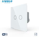 LIVOLO Intrerupator tactil dublu WiFi, cap / scara / cruce, cu panou sticla Alb (VL-FC2SNY-C2-W2G)