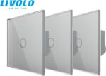 LIVOLO Pachet: 3 intrerupatoare simple cap / scara, generatia noua, cu panou sticla Gri (VL-3xFC1S-2G-IP)
