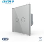 LIVOLO Intrerupator tactil dublu WiFi, cap / scara / cruce, cu panou sticla Gri (VL-FC2SNY-C2-I2G)