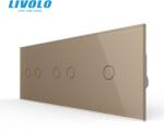 LIVOLO Intrerupator cap / scara, dublu + dublu + simplu, generatia noua, cu panou sticla Auriu (VL-2FC2S-FC1S-P702/02/01-6AP)