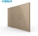 LIVOLO Intrerupator dublu, standard italian, cu panou sticla, 3M Auriu (VL-FC2-3G-3A)