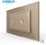 LIVOLO Intrerupator tactil simplu cap scara / cruce + Intrerupator tactil simplu cap scara / cruce, 4M, cu rama sticla Auriu (VL-2FC1S-2AP-P9E)