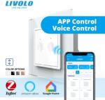 LIVOLO Intrerupator dublu tactil, control draperie, Protocol Zigbee, cu rama sticla Alb (VL-FC2NWZ-2WP+P7E)