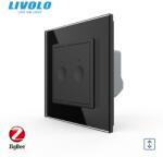 LIVOLO Intrerupator dublu tactil, control draperie, Protocol Zigbee, cu rama sticla Negru (VL-FC2NWZ-2BP+P7E)
