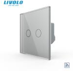 LIVOLO Intrerupator dublu tactil, wireless - control din telecomanda RF, cu panou sticla, Generatia Noua Gri (VL-FC2R-2G-I)