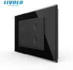LIVOLO Intrerupator cvadruplu tactil, cap scara / cap cruce, standard italian, cu rama sticla, 3M Negru (VL-FC4S-P9E-3BP)