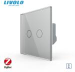LIVOLO Intrerupator dublu tactil, control draperie, Protocol Zigbee, cu panou sticla, Generatia Noua Gri (VL-FC2NWZ-2GS21-I)