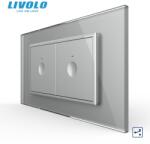 LIVOLO Intrerupator tactil simplu cap scara / cruce + Intrerupator tactil simplu cap scara / cruce, 4M, cu rama sticla Gri (VL-2FC1S-2IP-P9E)