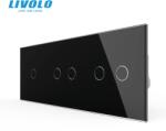 LIVOLO Intrerupator cap / scara, simplu + dublu + dublu, generatia noua, cu panou sticla Negru (VL-FC1S-2FC2S-P701/02/02-6BP)