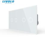 LIVOLO Intrerupator dublu cap / scara + dublu cap / scara, generatia noua, cu panou sticla Alb (VL-FC2S-FC2S-P702/02-4WP)