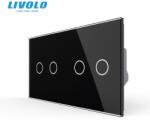 LIVOLO Intrerupator dublu cap / scara + dublu cap / scara, generatia noua, cu panou sticla Negru (VL-FC2S-FC2S-P702/02-4BP)