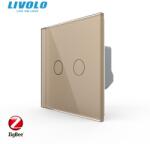 LIVOLO Intrerupator dublu tactil, contact uscat, Protocol Zigbee, cu panou sticla, Generatia Noua Auriu (VL-FC2HNZ-2G-A)