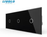 LIVOLO Intrerupator cap / scara, simplu + simplu + simplu, generatia noua, cu panou sticla Negru (VL-3FC1S-P701/01/01-6BP)
