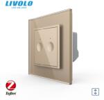 LIVOLO Intrerupator dublu tactil, control draperie, Protocol Zigbee, cu rama sticla Auriu (VL-FC2NWZ-2AP+P7E)