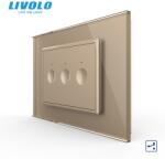 LIVOLO Intrerupator triplu tactil, cap scara / cap cruce, standard italian, cu rama sticla, 3M Auriu (VL-FC3S-P9E-3AP)