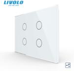 LIVOLO Intrerupator cvadruplu, standard italian, cap scara / cap cruce, cu panou sticla, 3M Alb (VL-FC4S-3G-3W)