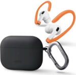  Bluetooth fülhallgató töltőtok tartó, szilikon + műanyag, vezeték nélküli töltés támogatás, karabiner, fülkampó, Apple AirPods Pro 2 kompatibilis, Uniq Nexo, szürke