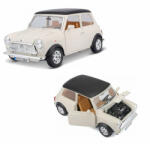 Bburago Premium Edition 1/18 Mini Cooper (1969 ) 17 cm kormányozható, fehér (bézs) fém autó modell, nyitható ajtókkal és motorháztetővel (BB_Mini_Cooper)