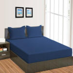 HomePuls Cearsaf de pat cu elastic Damasc Policoton dunga 1 cm, 210x250 cm pentru saltea 160x200 cm, Albastru