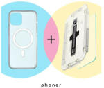 Phoner Mag Pack Apple iPhone 14 Plus Magsafe tok, átlátszó + Master Clear Felhelyező keretes Tempered fólia (PHMPIPH14PLUS)