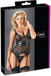 Cottelli Collection - fényes csíkos, átlátszó felső (fekete) (26315201021) - szexshop