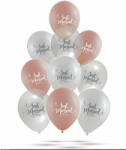 Globos Lufi, Just Married felirattal , átlátszó-rosegold-fehér, 30 cm 10 db/cs