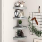 vidaXL Rafturi colțar de perete, 4 buc. , gri, 25 x 25 x 3, 8 cm, MDF (323903) Raft
