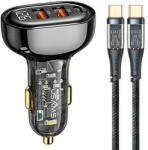 USAMS autós töltő 2xUSB+1xUSB-C 80W gyorstöltés + kábel USB-C - USB-C BXLACCTC01