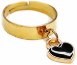 Maria King Fekete tűzzománc szív charmos állítható méretű gyűrű, arany színű, választható szélességben (STM-319-gy)