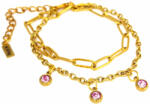 Maria King 3 Pink kristályos charmos rozsdamentes acél dupla karkötő, arany színű (STM-426-dk3)