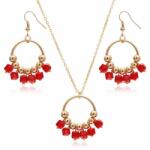 Maria King Geometrikus medál nyaklánccal, fülbevalóval, arany-piros (WEN1597)