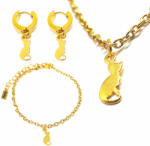 Maria King Nemesacél Cicás medálos nyaklánc, karkötő és fülbevaló szett, arany színű - dobozban (STM-483-sz)