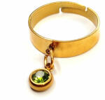 Maria King Zöld kristály charmos állítható méretű gyűrű, arany színű, választható szélességben (STM-429-gy)