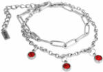 Maria King 3 Piros kristályos charmos rozsdamentes acél dupla karkötő, ezüst színű (STM-425-dk3)