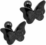 AZIZ Nemesacél pillangós fülbevaló, fekete (WEN09)